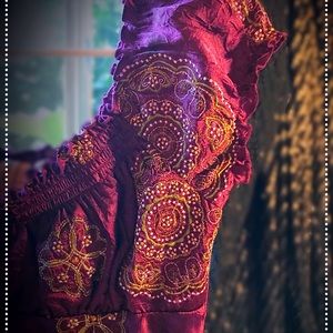 Beautiful silky maroon Moroccan babydoll shirt